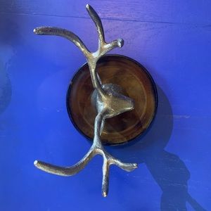 Silver and wood tone deer antler jewelry holder